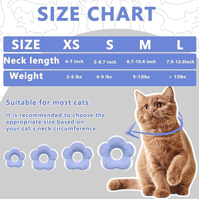 Cat Cone Collar Soft, Waterproof Cats Cones to Stop Licking After Surgery, Adjustable Soft Elizabeth Cats Collars for Wound Healing, Flower Shape Cat Recovery Collar (Purple, Small)-PawvioPets