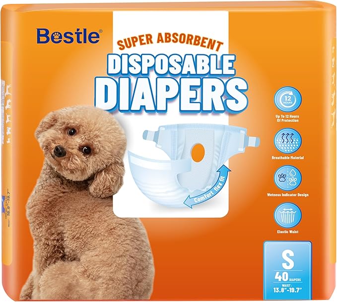 Disposable Female Dog Diapers, 40 Count, S (Waist 16.9”-19.7”), Wetness Indicator, Ultra Protection, Leak Proof, Super Absorbent, Soft-PawvioPets