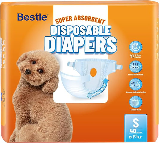 Disposable Female Dog Diapers, 40 Count, S (Waist 16.9”-19.7”), Wetness Indicator, Ultra Protection, Leak Proof, Super Absorbent, Soft-PawvioPets