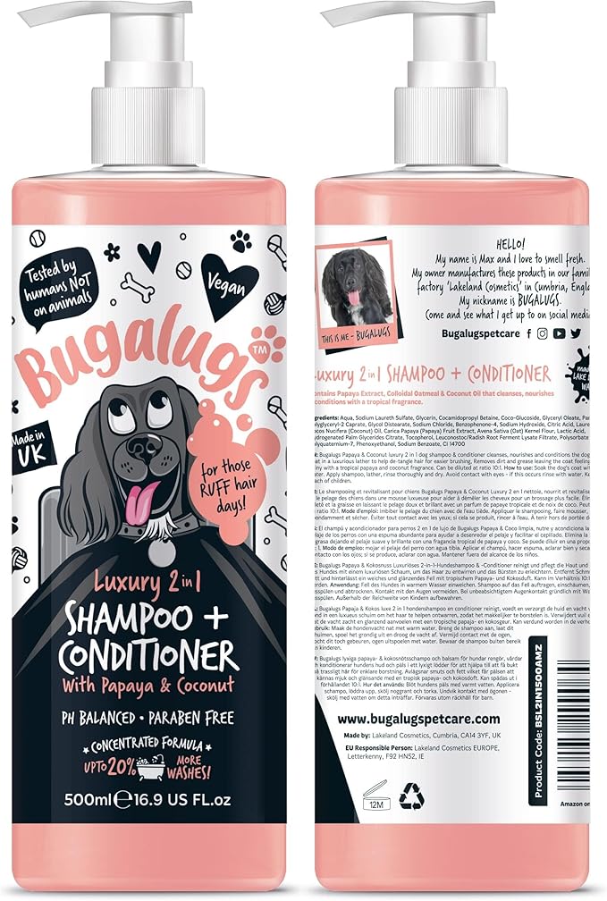 Dog Shampoo Luxury 2 in 1 Papaya & Coconut Dog Grooming Shampoo Products for Smelly Dogs with Fragrance, Best Puppy Shampoo, Professional Groom Vegan pet Shampoo & Conditioner-PawvioPets