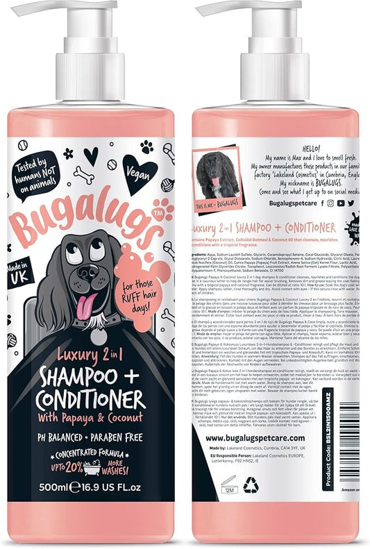 Dog Shampoo Luxury 2 in 1 Papaya & Coconut Dog Grooming Shampoo Products for Smelly Dogs with Fragrance, Best Puppy Shampoo, Professional Groom Vegan pet Shampoo & Conditioner-PawvioPets