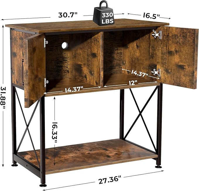 20-29 Gallon Aquarium Stand Metal Frame Fish Tank Stand with Cabinet Storage, for 20 Gallon Long Aquarium,30.7" L*16.5" W Tabletop,330LBS Capacity Rustic Brown and Black PG01YGN-PawvioPets