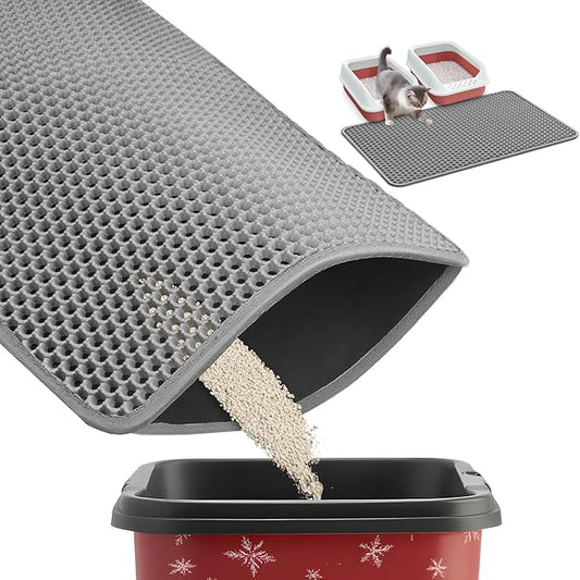 35" x 30" Cat Litter Mat - Ultra-Large Litter Box Mat with Double Layers, Urine-Proof and Non-Slip Litter Trapping Mat, Easy to Clean Kitty Litter Mats for Floor, Scatter Control, Grey-PawvioPets