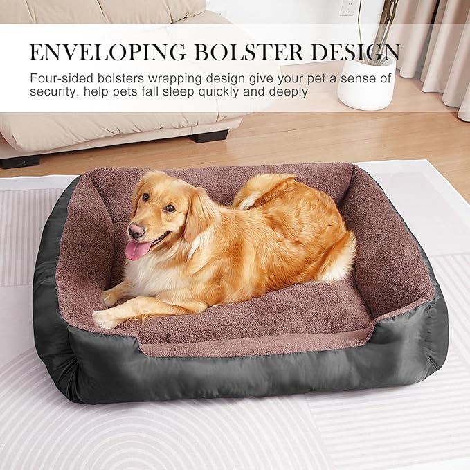Dog Beds for Extra Large Dogs, Rectangle Washable Pet Bed with Sides, Big Dog Couch Bed with Non-Slip Bottom-PawvioPets