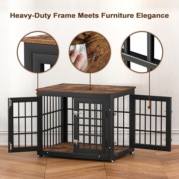 26 Inch Heavy Duty Dog Crate Furniture for Small Dogs, Decorative Pet House End Table, Wooden Cage Kennel Furniture Indoor, Rustic Brown-PawvioPets
