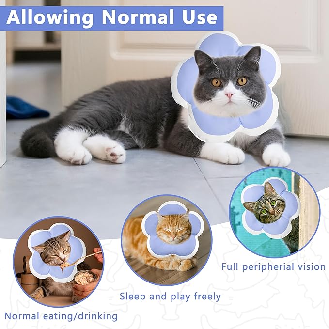 Cat Cone Collar Soft, Waterproof Cats Cones to Stop Licking After Surgery, Adjustable Soft Elizabeth Cats Collars for Wound Healing, Flower Shape Cat Recovery Collar (Purple, Medium)-PawvioPets