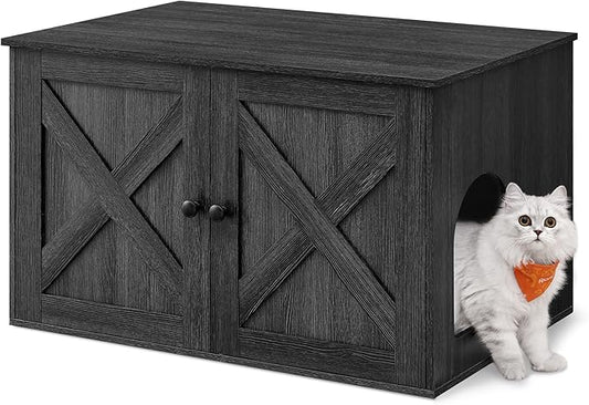 Feandrea Cat Litter Box Enclosure, Litter Box Furniture Hidden with Removable Divider, Indoor Cat House, End Table, 31.5 x 20.9 x 19.7 Inches, Ink Black UPCL002B01-PawvioPets