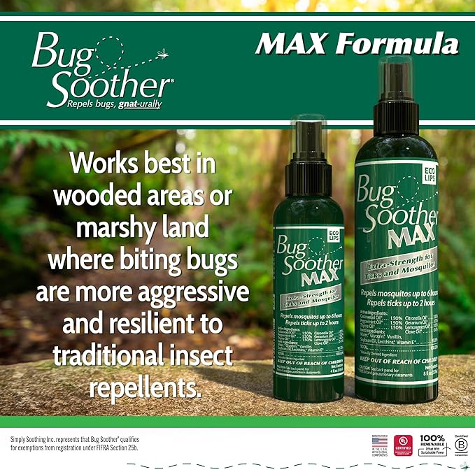 Bug Soother MAX - Natural Gnat, Tick, and Mosquito Repellent, 8 fl oz Bug Spray Deterrent - DEET-Free Safe for Adults and The Environment - Made in USA-PawvioPets