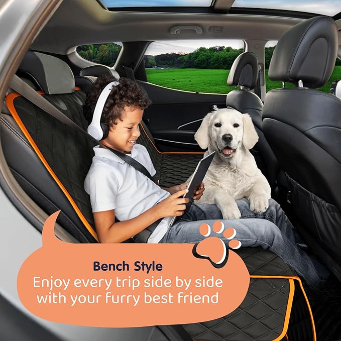 Dog Car Seat Cover for Back Seat, Waterproof Hammock for Car, SUV & Truck, Non-Slip Backseat Cover for Dogs, Heavy-Duty Dog Hammock Style Seat Protector Pets, Easy to Install & Clean-PawvioPets