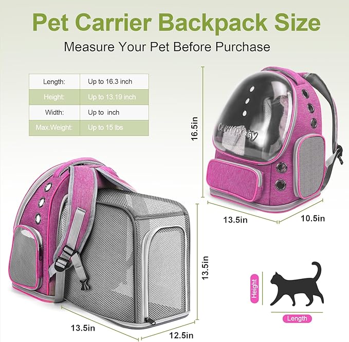 Expandable Cat Backpack,Cat Bubble Backpack Carrier for Carrying Cats, Pets and Small Dogs,Airline-Approved,Designed for Travel, Hiking, Walking,Car （Pink-PawvioPets
