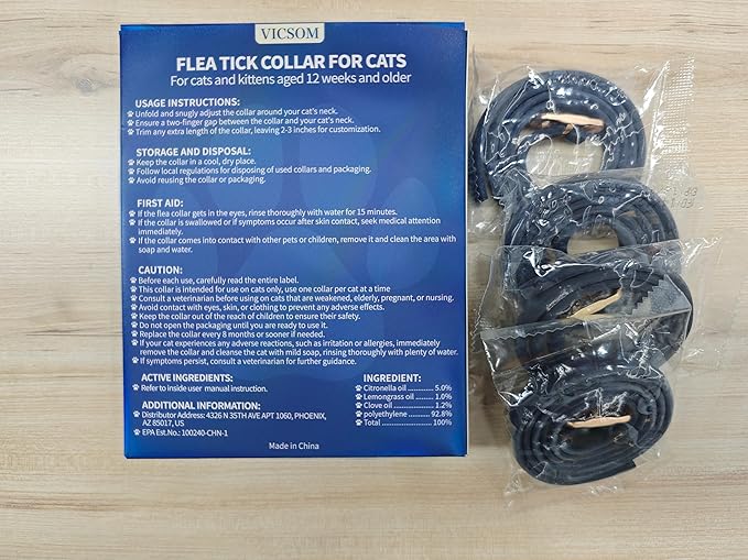 4 Pack Flea and Tick Collar for Cats, 32 Months Treatment, Waterproof Adjustable Kitten Flea Collar, Flea Prevention, Black-PawvioPets