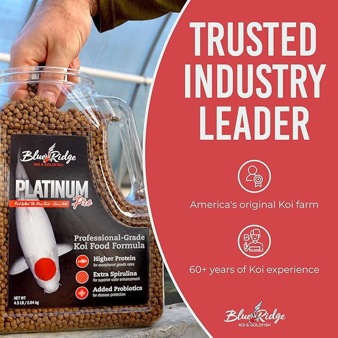 Blue Ridge Koi Fish Food 4.5lb - Koi Food 3/16” Platinum Pro Formula Goldfish Food, Premium Fish Food for Ponds, Ponds Fish Food, Floating Pond Pellet-PawvioPets