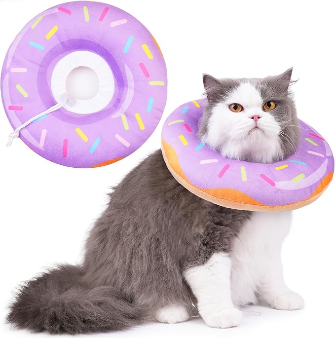 Cat Cone Collar Soft, Cat Recovery Collar for Wound Healing Cute Donut Adjustable Kittens Cones to Stop Licking Comfortable Lightweight Neck Elizabethan Collars for Cats Kittens After Surgery-PawvioPets