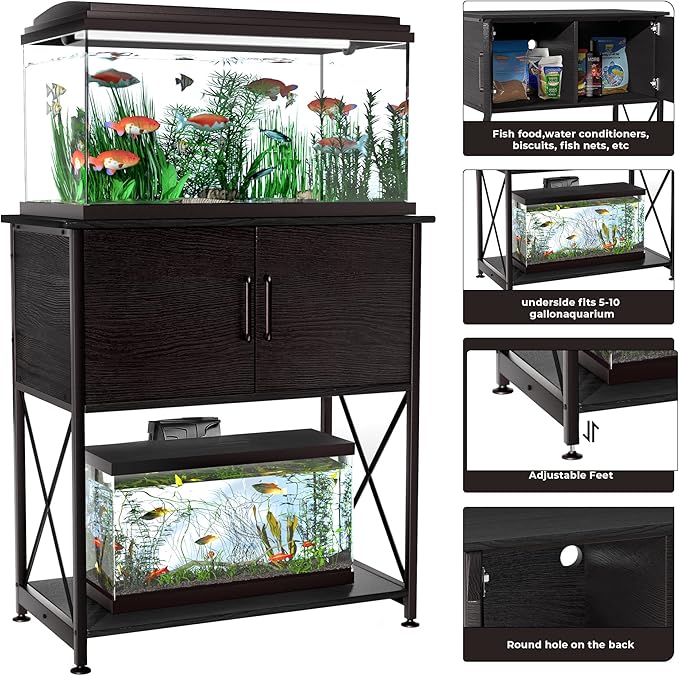 20-29 Gallon Aquarium Stand Metal Frame Fish Tank Stand with Cabinet Storage, for 20 Gallon Long Aquarium,30.7" L*16.5" W Tabletop,330LBS Capacity Black PG01YGB-PawvioPets