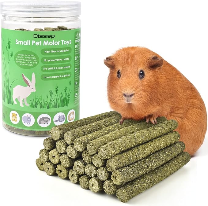 Bissap Timothy Hay Sticks for Rabbits 38PCS, Natural Timothy Grass Molar Teeth Stick Chew Toys for Bunnies Chinchillas Guinea Pigs Hamsters and Other Small Animals Treats-PawvioPets
