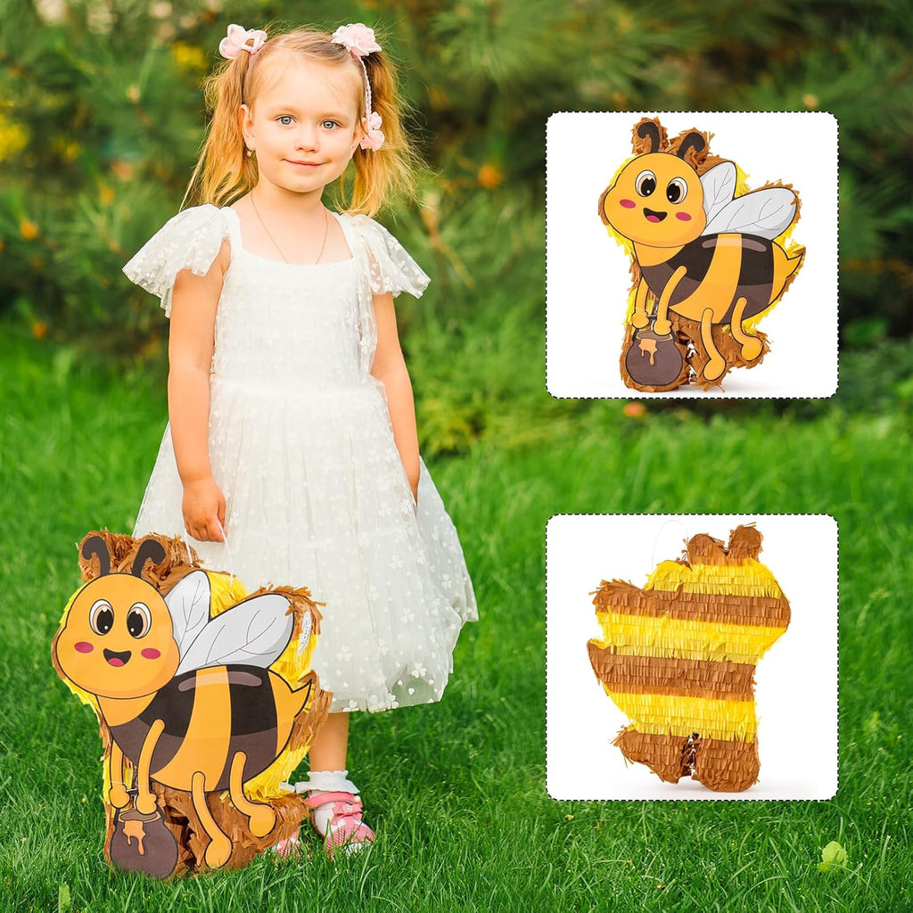 VINTS Bee Piñata Large Kids Bee Piñata with Blindfold Stick Confetti for Bee Themed Party Girl Boy Birthday Party Decoration(15.7×12.5×3.5in)