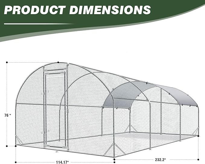 4ever2buy Large Metal Chicken Coop with Run Walk-in Poultry Cage Chicken Runs House Pen Cage Dome Roofed Chicken Coops with Anti-Ultraviolet Cover for Outdoor Backyard Farm Use 9.5'W x 19.3'L x 6.3'H-PawvioPets