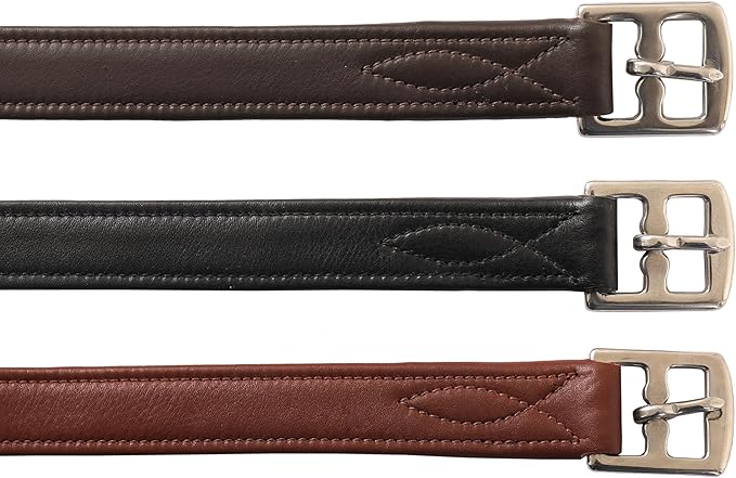 Exion FlexiStrong Stirrup Leathers for English Saddles – 1" Premium Calfskin with Nylon Core – Numbered Holes, Stainless Steel Buckles – Black/Brown – Horse Riding Gear (48"/120cm to 62"/155cm)-PawvioPets