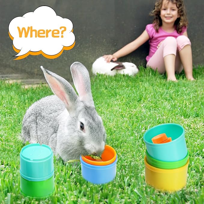 8 Pcs Stacking Cups for Rabbits - Safe Reusable Bunny Toys in Different Sizes, Durable Rainbow Colored Nesting Toys for Small Animals Bunny Hiding Food Playing Bunny Gifts-PawvioPets