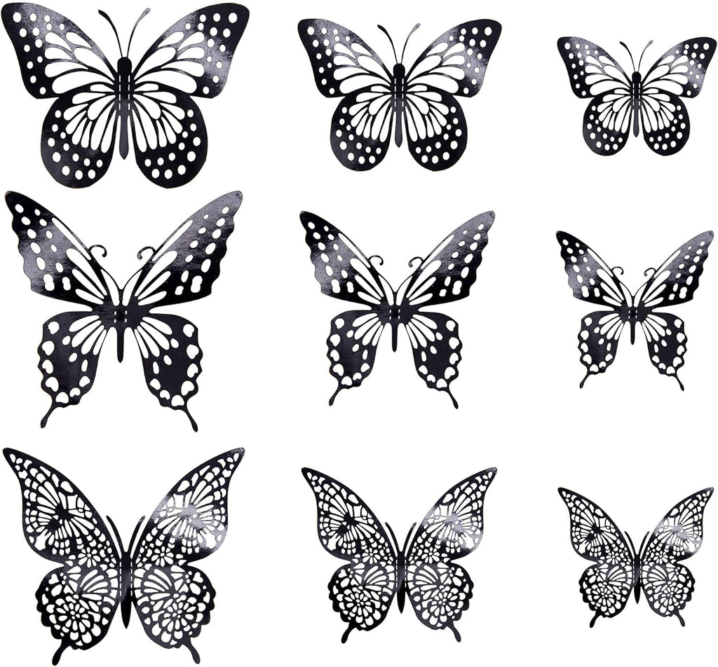 Gyufise 36 Pack Black Laser 3D Butterfly Cupcake Toppers Hollow Cake Decorations for Birthday Wedding Fairy Party Wall Sticker Decal