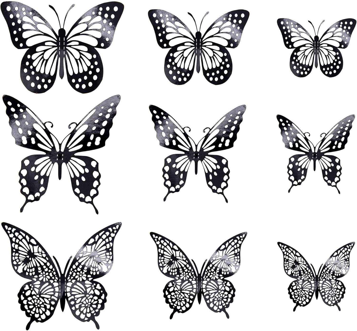 Gyufise 36 Pack Black Laser 3D Butterfly Cupcake Toppers Hollow Cake Decorations for Birthday Wedding Fairy Party Wall Sticker Decal