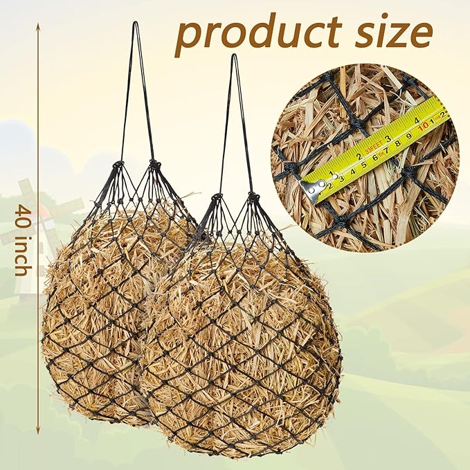 Fabbay 4 Pcs Slow Feed Hay Net Feeder Hay Bag for Horses Slow Feeder 40 Inch Length with 2 Inch Holes Hanging Horse Feed Net for Goat Cattle Equine Stalls Barn Supplies(Black)-PawvioPets