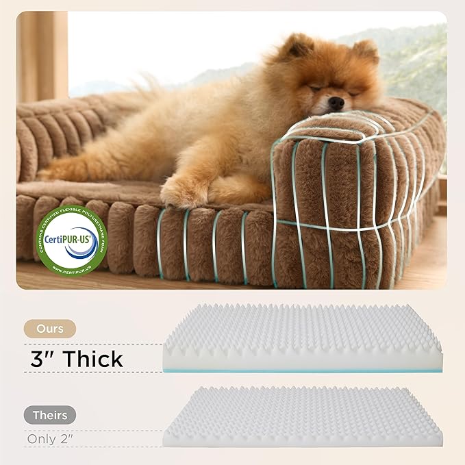 Bedsure Orthopedic Dog Bed for Small Dogs, Waterproof Memory Foam Small Pet Beds with Sides, Non-Slip Bottom and Egg-Crate Foam Medium Dog Couch Sofa with Washable Removable Corduroy Cover, Brown-PawvioPets