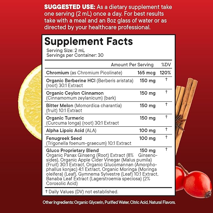 Berberine with Ceylon Cinnamon Supplement Liquid Drops + Bitter Melon Extract, Glucomannan, Gymnema, Chromium, Turmeric, Panax Ginseng, Moringa - 2 OZ-PawvioPets