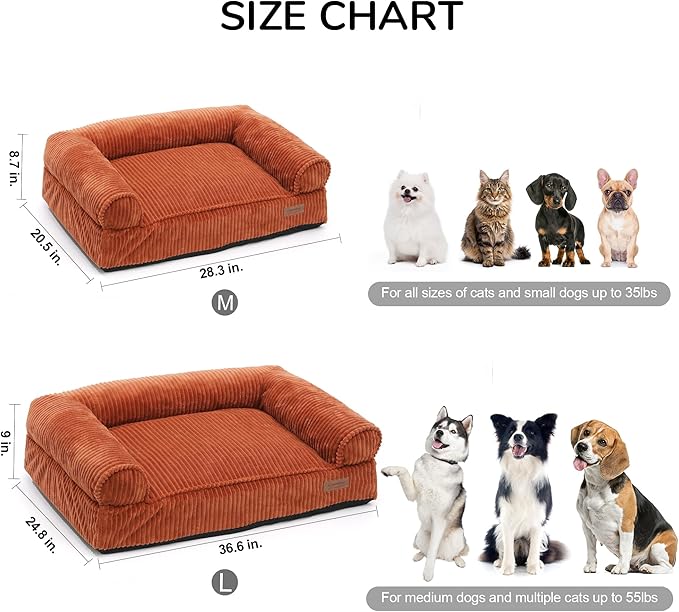 FUKUMARU Cute Dog Bed, Fluffy Dogs Couch with TPU Layer Keeping Lining Dry, Pet Sofa Medium Size Dog Easy to Care, Warm Cat Bed with Removable Zipper Cover, 36inch, Large, Orange-PawvioPets
