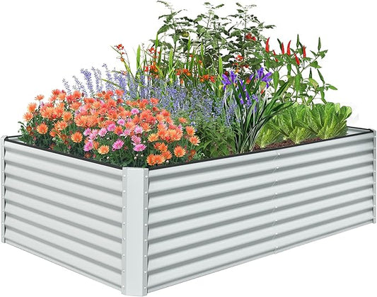 Domi Raised Garden Beds Outdoor, 8x4x2ft Thickening Tall Metal Rectangular Deep Root Box Planter for Vegetables, Flowers, Herbs, and Succulents 2" Deep w/ 456 Gallon Capacity - Silvery-PawvioPets