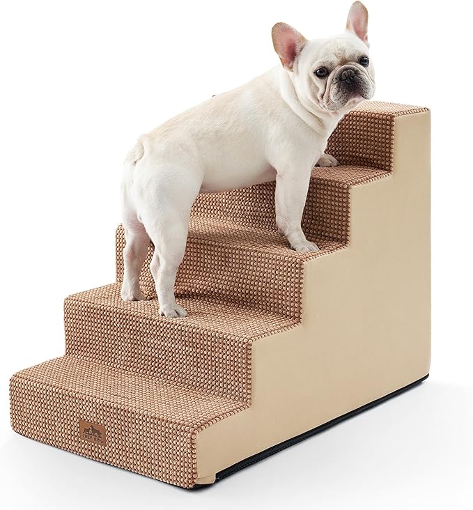 Dog Stairs for Small Dogs, 5 Tier Wider Pet Stairs for High Beds, 23.6" H Non-Slip Dog Steps for Old Cats, Puppies, Small Medium Dogs, 29.5x19.7x23.6 inch, Light Brown-PawvioPets