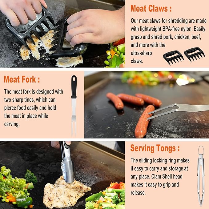 38PCS Griddle Accessories Kit, Professional Grill Tools Set for Outdoor Barbecue, Stainless Steel Griddle Spatula Set with Tongs, Smash Burger Press, Carry Bag, Perfect Grilling Gifts-PawvioPets