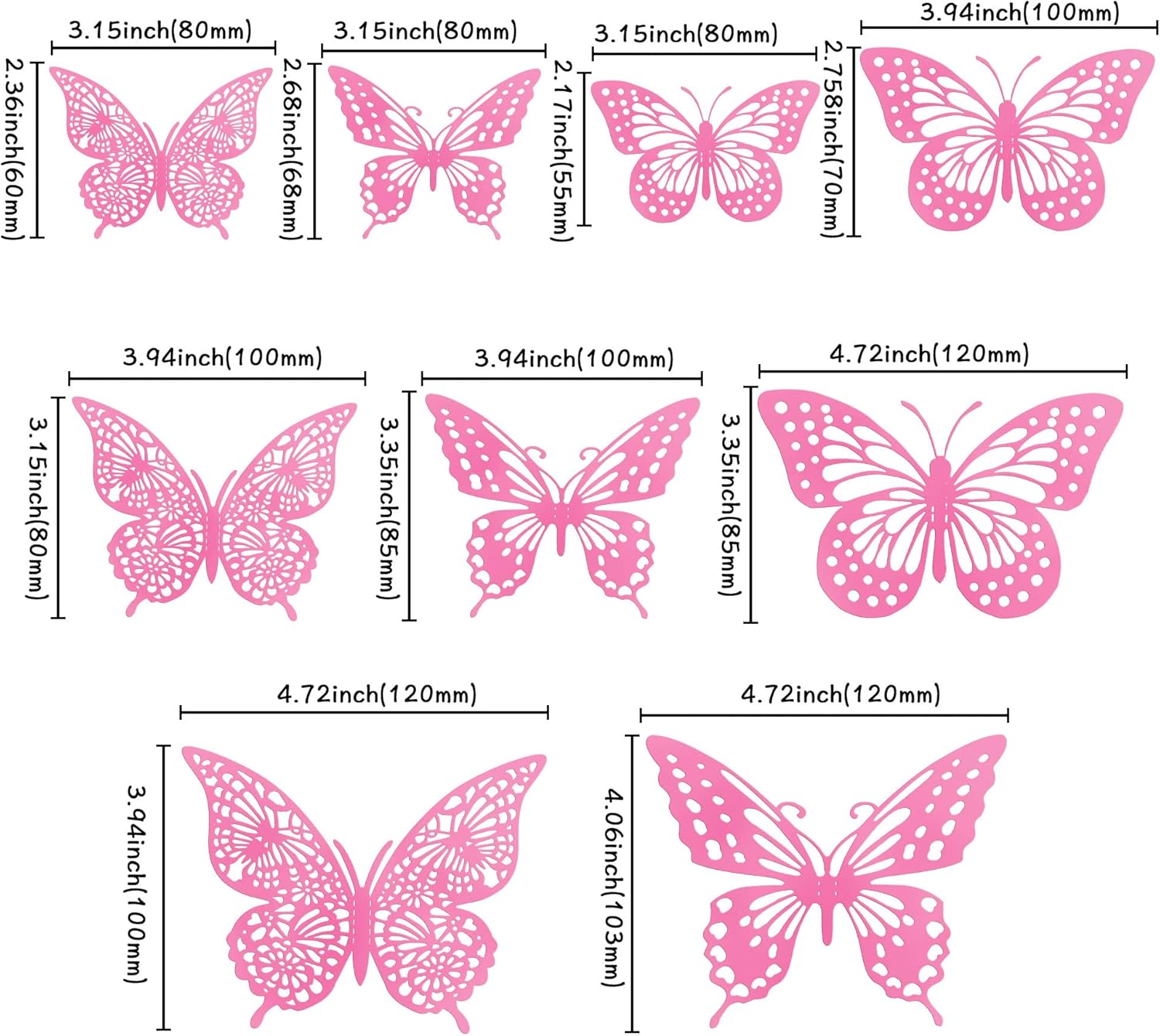 Gyufise Rose Butterfly Cupcake Toppers Hollow Art 3D Butterfly Cupcake Decorations Baby Shower Wedding Anniversary Kids Birthday Party Cake Wall Decorations Supplies 36Pcs