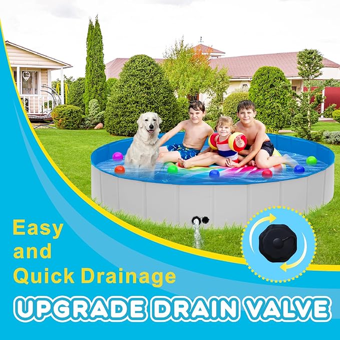 Extra Large Foldable Dog Pool,71"x 12" Portable Anti-Slip Kiddie Pool Hard Plastic, Swimming Pool for Dogs Cats and Kids Pet Puppy Bathing Tub-PawvioPets
