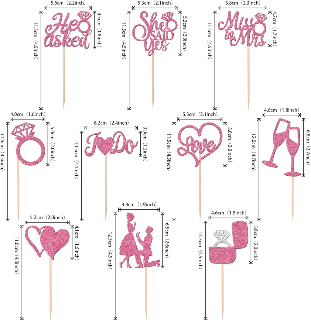 30 PCS He Asked She Said Yes Cupcake Toppers Glitter Engagement Cupcake Toppers Miss to Mrs I Do Love Heart Ring Miss to Mrs Cupcake Picks for Wedding Engagement Party Cake Decorations Supplies Pink