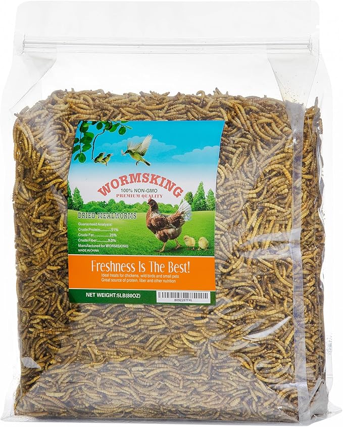 5LB Dried Mealworms, Great Treat for Chicken, Duck, Birds, Reptile, Hamster,Hedgehog, Pigeon-PawvioPets
