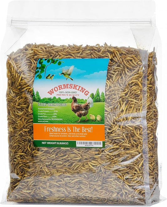 5LB Dried Mealworms, Great Treat for Chicken, Duck, Birds, Reptile, Hamster,Hedgehog, Pigeon-PawvioPets