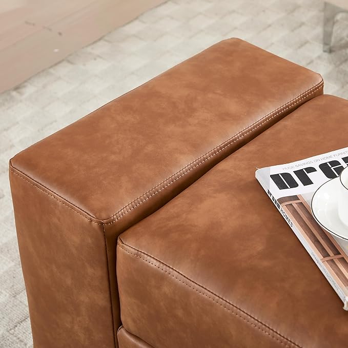 55" End of Bed Storage Bench Ottoman for Bedroom, Faux Leather Upholstered Entryway Bench Long Window Seating for Corner/Living Room/Recption Room/Office/Shop, Brown-PawvioPets