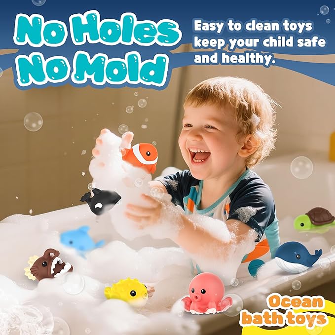 8 PCS Ocean Animal Bath Toys Mold Free Infant Bath Tub Toys for 12 Months - No Hole Bathtub Toys for Toddlers 1-3 Water Pool Toys for Baby Toddler Ages 1+-PawvioPets