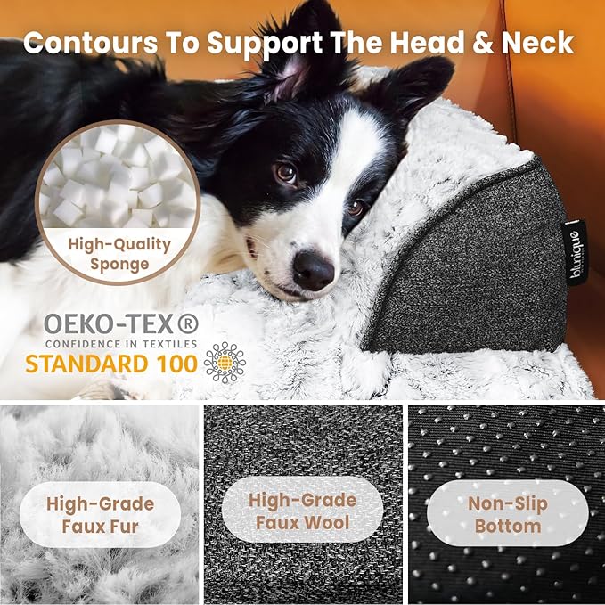 Calming Large Dog Bed for Couch – 41"x37" Washable Non-Slip Plush Sofa Protector for Dogs, Removable Cover, Soft Furniture Mat in Grey-PawvioPets