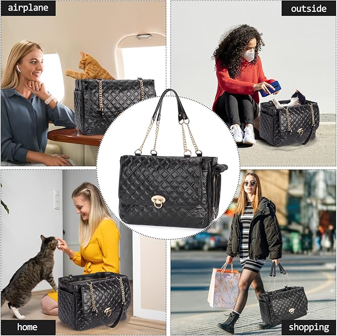 Fashion Pet Carrier Dogs Cat Small Animals Purse Bag, Leather Pet Carriers Dog Puppy Kitten Tote Travel Handbag TSA Airline-Approved-PawvioPets