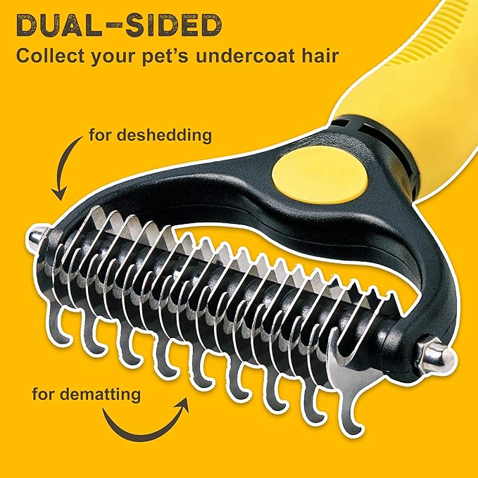 Deshedding Dog Brush - Double-Sided Pet Hair Remover for Cats & Dogs - Yellow Undercoat Grooming Rake for Shedding and Dematting-PawvioPets