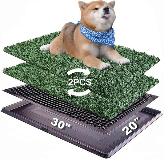 Dog Grass Pad with Tray 30"X20" - Portable Artificial Turf Potty Training Pee Mat for Large or Medium Dogs, Indoor/Outdoor Dog Litter Box for Balcony/Patio, Washable Reusable Fake Grass-PawvioPets