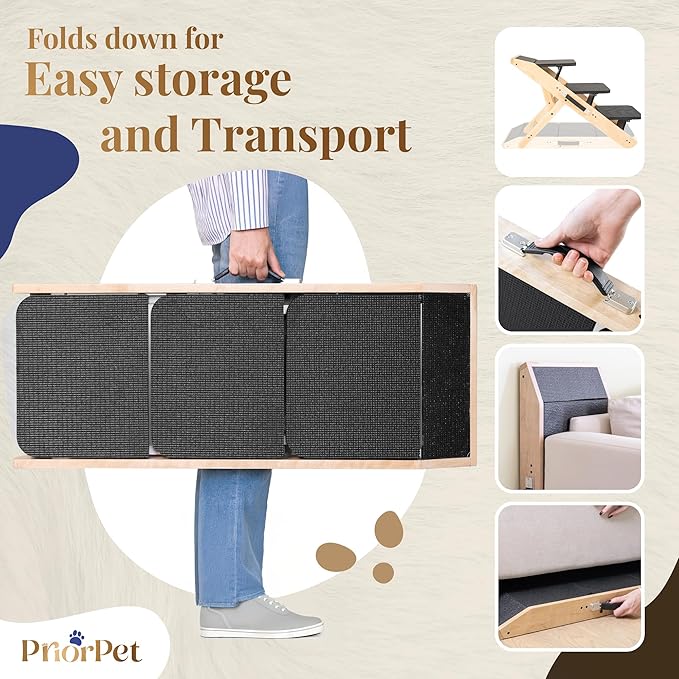 Dog Steps for Bed & Couch 2-in-1 Dog Stairs/Ramp - Height Adjustable Dog Ramp for Couch 7” - 20” - Pet Stairs, Dog Stairs for Small Dogs - Easy to Move Pet Steps with Landing Platform, Natural-PawvioPets