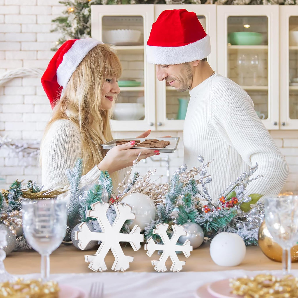 6Pcs Snowflake Decorations Christmas Decor White Winter Wooden Snowflakes Standing Christmas Tiered Tray Decor Table Signs Winter Wonderland Decorations for Indoor Home Xmas Shelf Fireplace Mantel