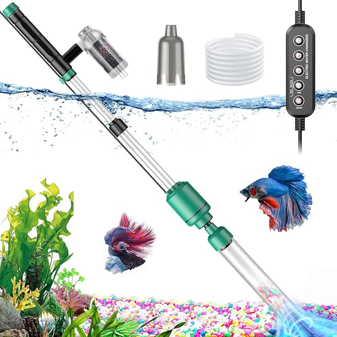 Electric Aquarium Vacuum Gravel Cleaner: 24W Fish Tank Vacuum Gravel Cleaner with Strong Suction for Automatic Water Change Algae Remover Sand Wash Water Shower and Water Circulation, Timed Off-PawvioPets