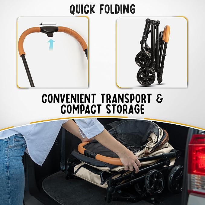 Double Pet Stroller with Detachable Carriers - Ideal for 2 Dogs or Cats - Compact & Convenient Design - Easy Assembly Double Dog Stroller - Cosmic Beige-PawvioPets