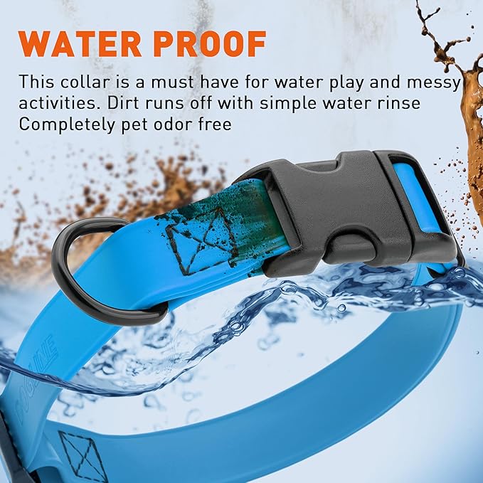 Dogline Biothane Waterproof Dog Collar with Quick Release Buckle Strong Coated Nylon Webbing with Odor- Proof for Easy Care Easy to Clean Fits Small Medium or Large Dogs, Dogline Blue 1" W 15-23" L-PawvioPets