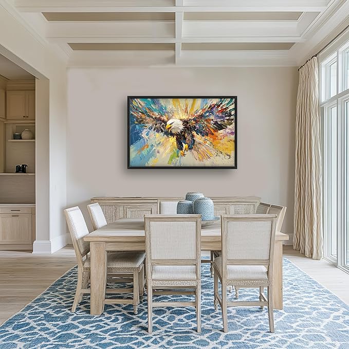 Framed Large Eagle Wall Art, Oversized Bald Wall Decor for Living Room, Colorful Wildlife Animal Canvas Painting Pictures Modern Artwork Home Decoration for Living Room Bedroom Office 36"x24"-PawvioPets