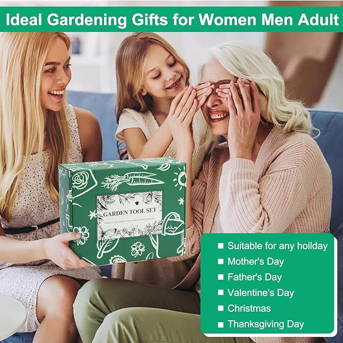 Garden Tool Set for Women, 12pcs Heavy Duty Gardening Tools, Cute Gardening Supplies Gifts for Women Mom, Garden Hand Tools with Fashion Organizer Handbag, Garden Tools for Gardening, Planting, Green-PawvioPets